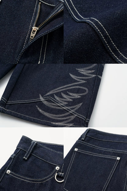 Embroidered Half Denim Jeans WN19678