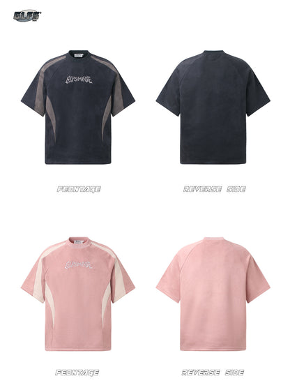 Heavyweight Suede Panel Embroidery Short Sleeve T-Shirt WN26494