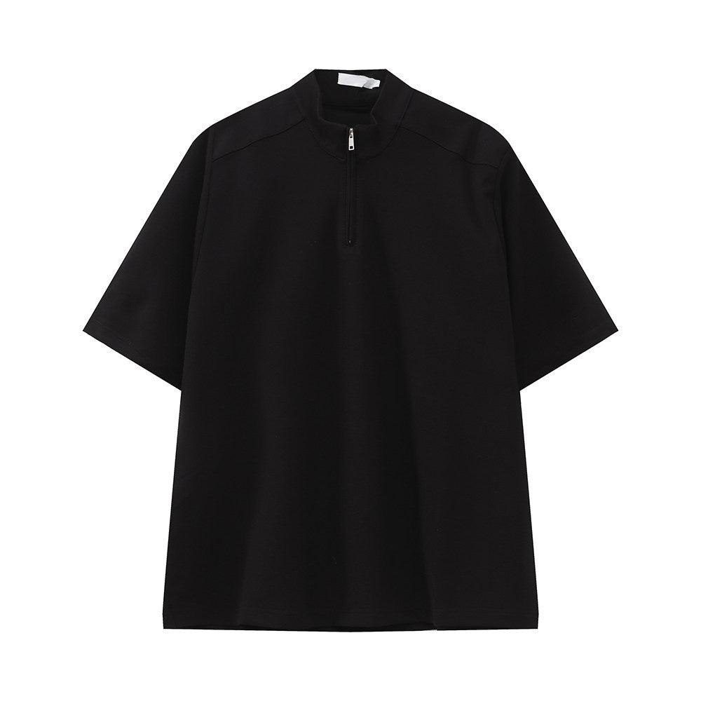 Standing-Collar Half Zipper Short Sleeve T-Shirt WN25011