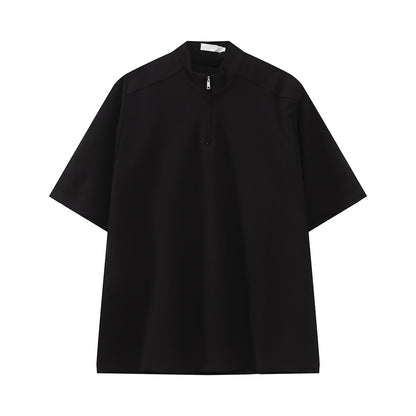 Standing-Collar Half Zipper Short Sleeve T-Shirt WN25011