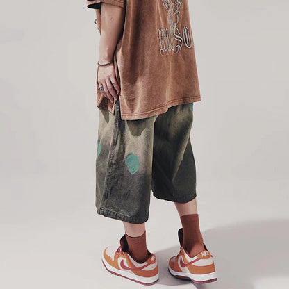 Heart Design Wide Leg Half Denim Jeans WN23997