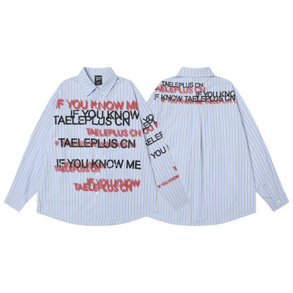 Stripe Letter Print Long Sleeve Shirt WN25396