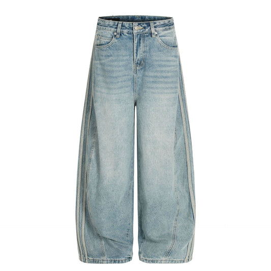 Washed Side Stripe Curved Denim Jeans WN26151