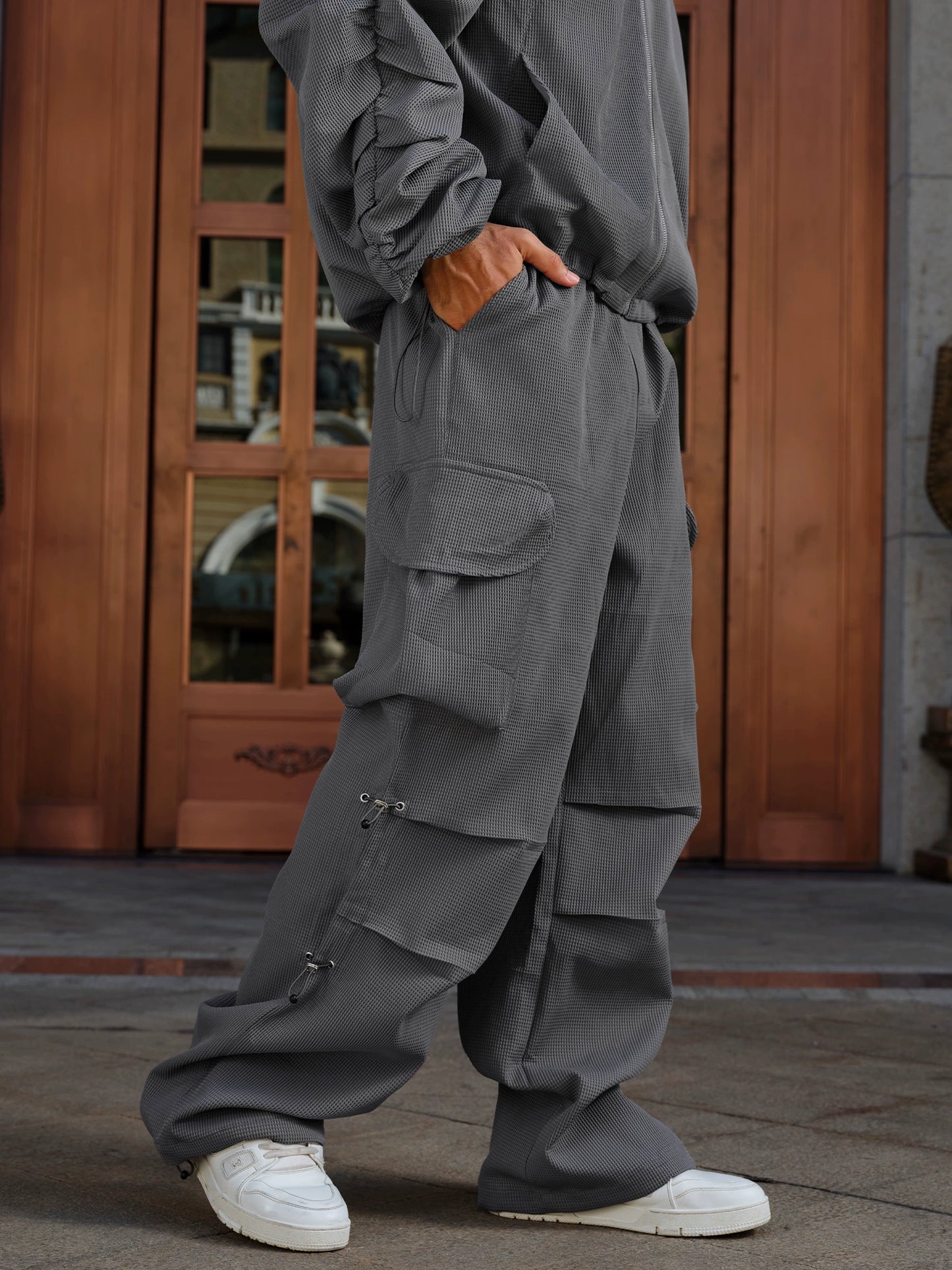 Stand Neck Split Jacket & Wide-leg Cargo Pants Setup WN11978