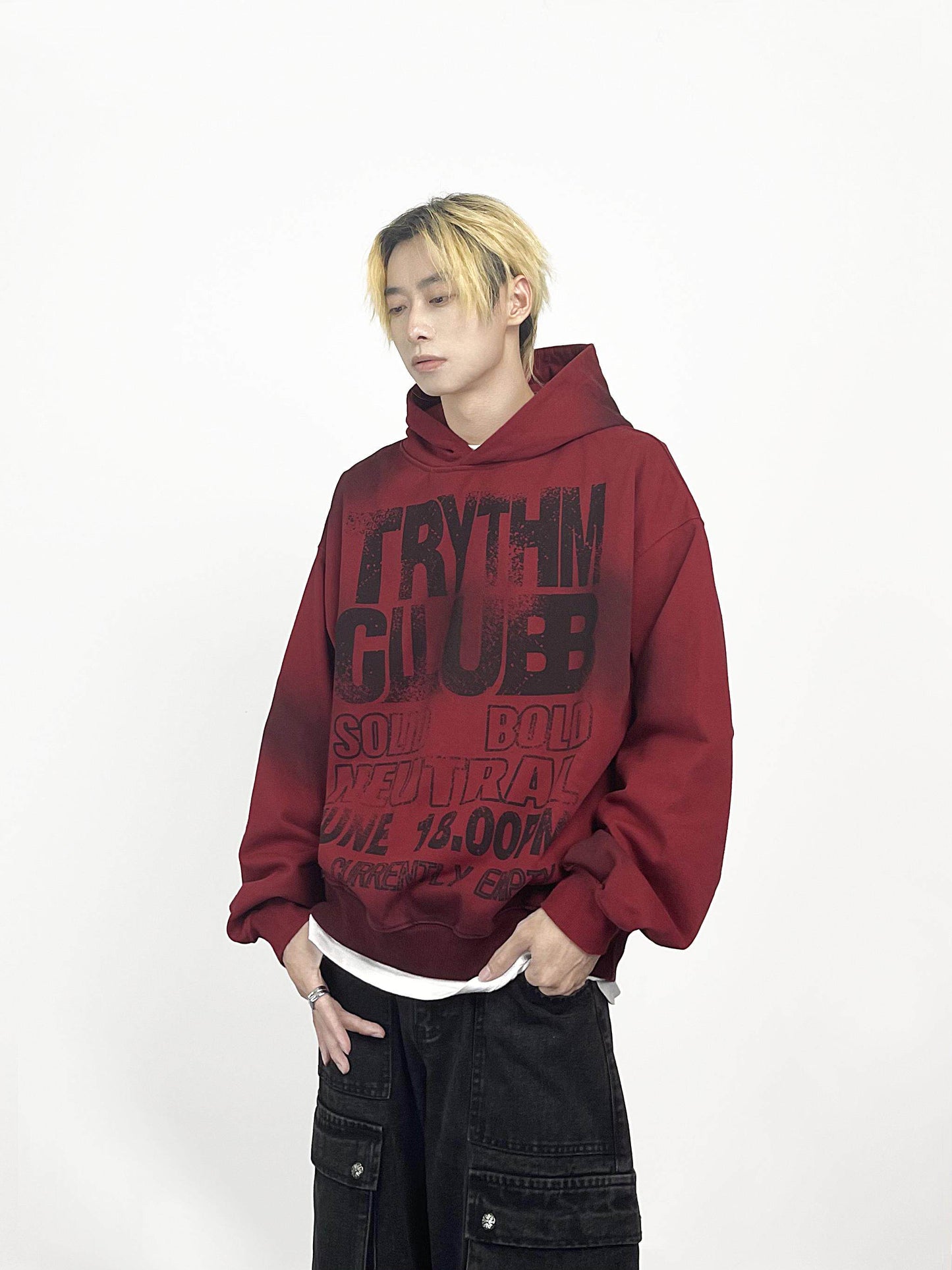 Letter Tie-Dye Heavyweight Short Pullover Hoodie WN24257