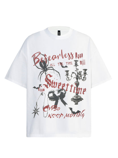 Gothic Spider Letter Print Short Sleeve T-Shirt WN26182