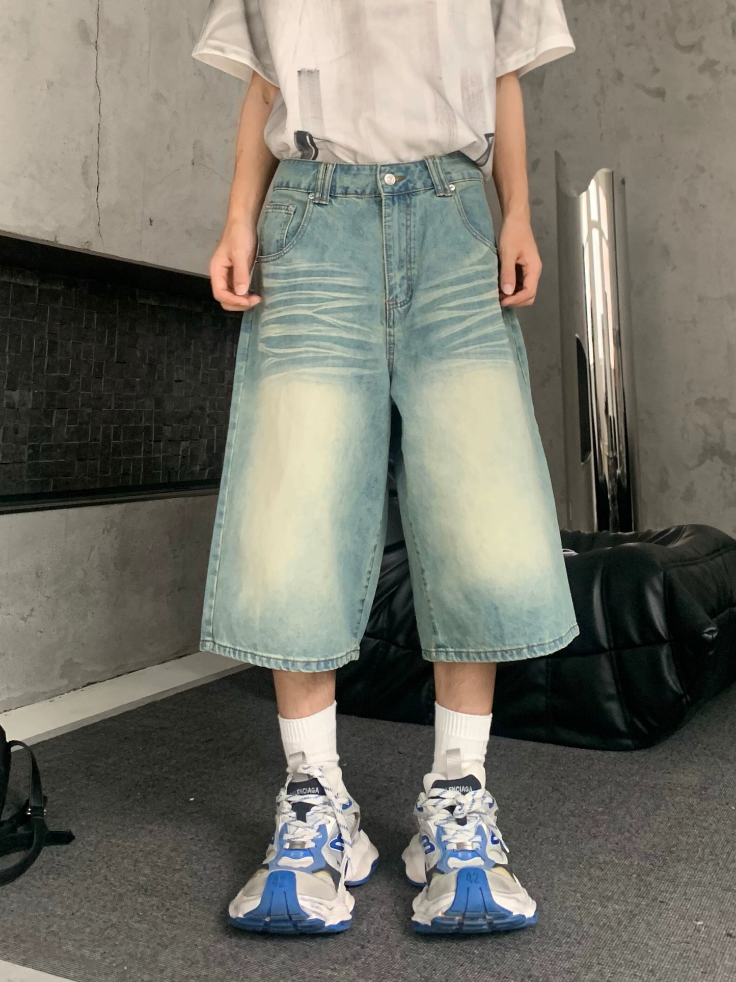 Washed Straight Leg Half Denim WN19838