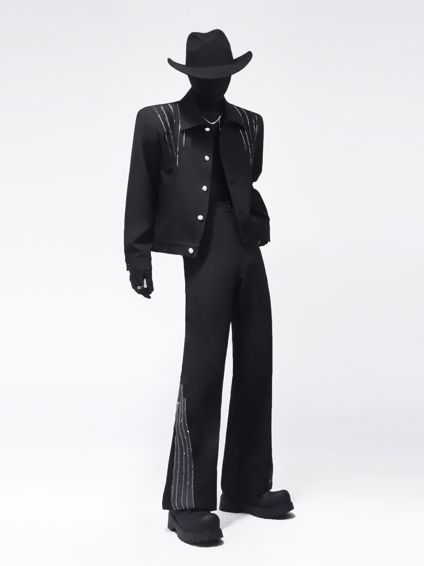 Studs Line Short Jacket & Studs Line Flare Trousers Setup WN23715