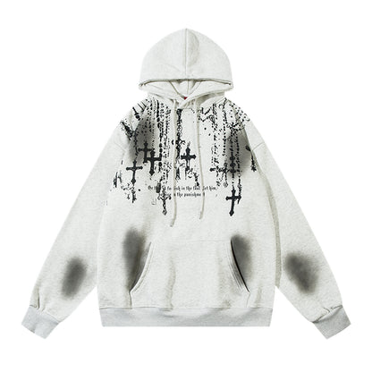 Spray-Paint Cross Pullover Hoodie WN11241