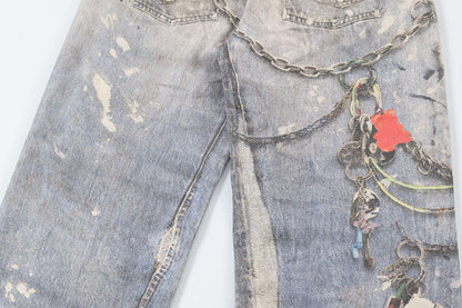 Washed Print Straight Denim Jeans WN12660