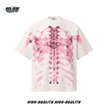 Waffle Skeleton Print Raglan Short Sleeve T-Shirt WN26417