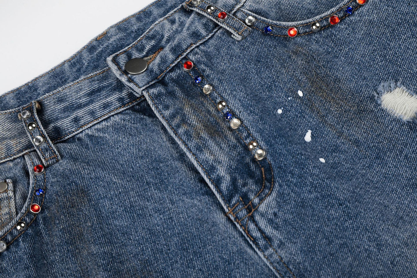 Washed Paint Damage Wide Leg Denim Jeans WN25394