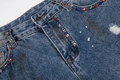 Washed Paint Damage Wide Leg Denim Jeans WN25394