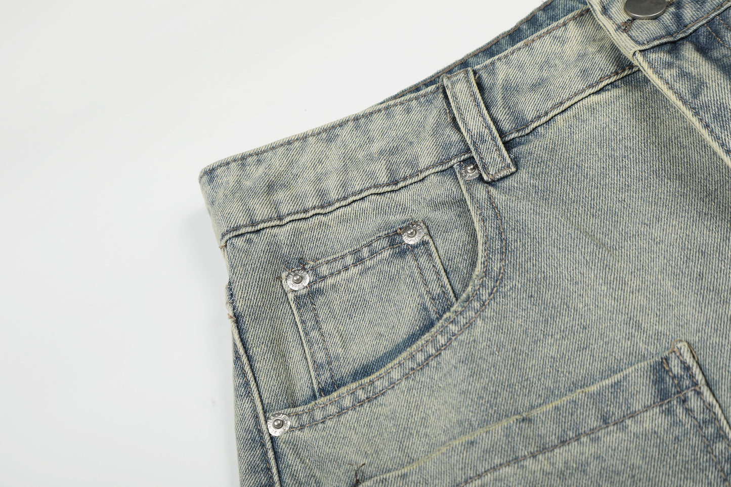 Washed Paint Pocket Wide Leg Denim Jeans WN25792