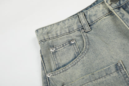 Washed Paint Pocket Wide Leg Denim Jeans WN25792
