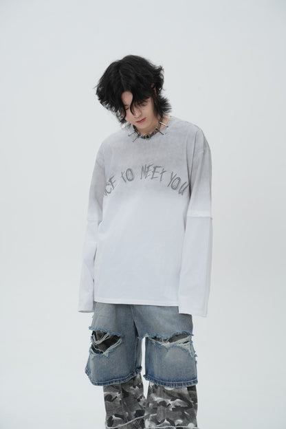 Washed Fake Layered Letter Graphic Short Sleeve T-Shirt WN28014
