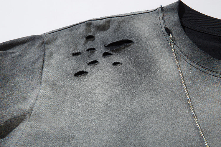 Gradient Damage Design Oversize Long Sleeve T-Shirt WN11129