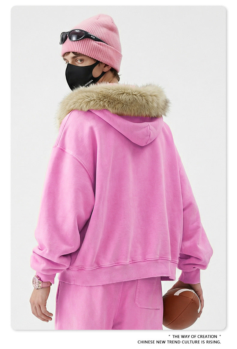 Fake Fur Collar Fleece Lining Zipper Hoodie WN23118