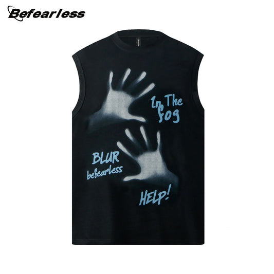 Hand Shadow Graphic Letter Print Oversize Sleeveless T-Shirt WN26321