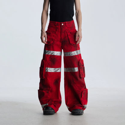 Dirty Dye Multi Pocket Wide Leg Denim Jeans WN20812