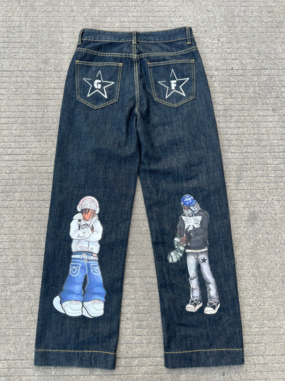 Anime Print Straight Denim Jeans WN24097