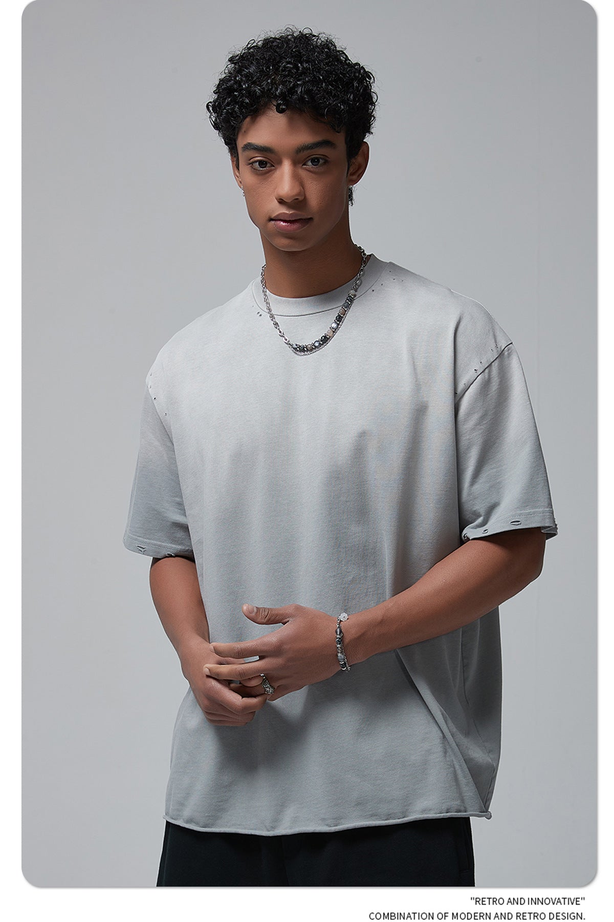 Spray Dyeing Round Neck Short Sleeve T-Shirt WN7806
