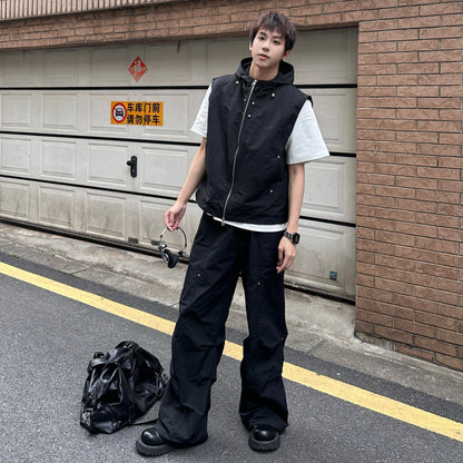 Hooded Sleeveless Jacket & Deconstructed Cargo Pants Setup WN25279