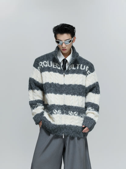 Colorblock Chunky Knit Zipper Cardigan WN21715