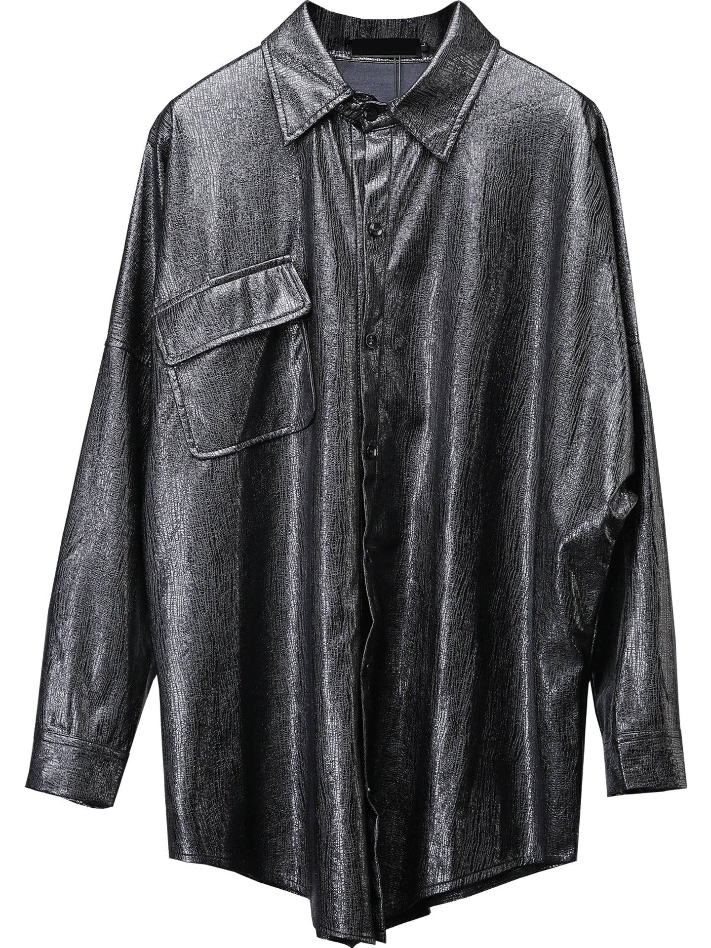 PU Leather Gloss Oversize Long Sleeve Shirt WN22322
