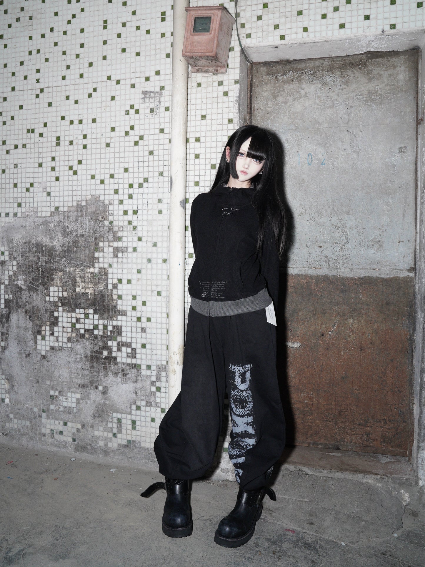 Embroidery Stripe Colorblock Zipper Hoodie WN22190