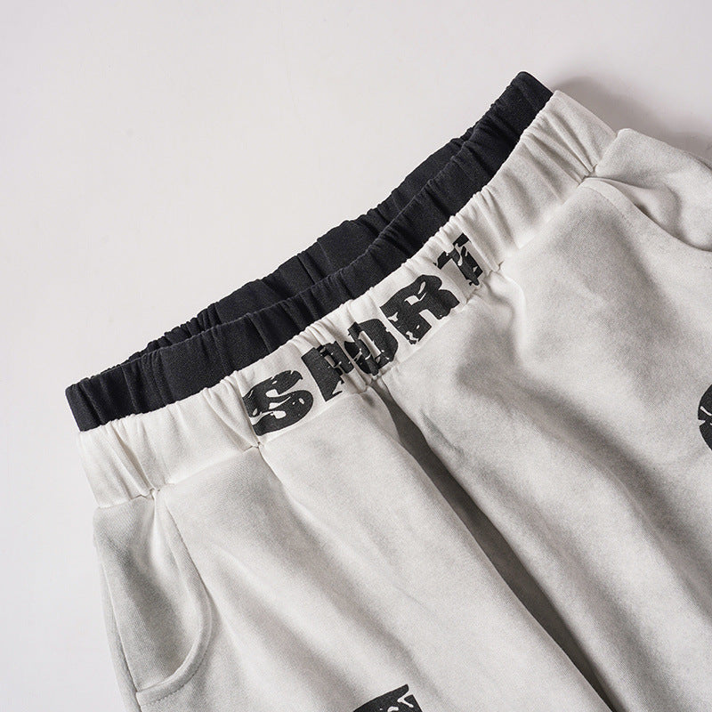 Letter Print Washed Wide Leg Sweatpants WN27927
