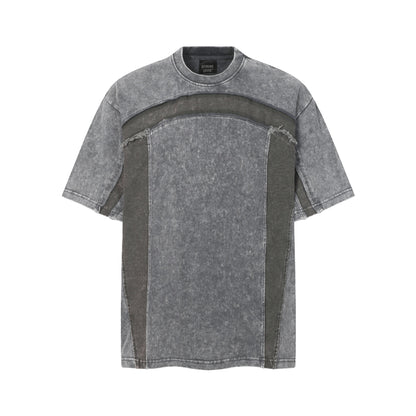 Washed Panel Design Short Sleeve T-Shirt WN25401