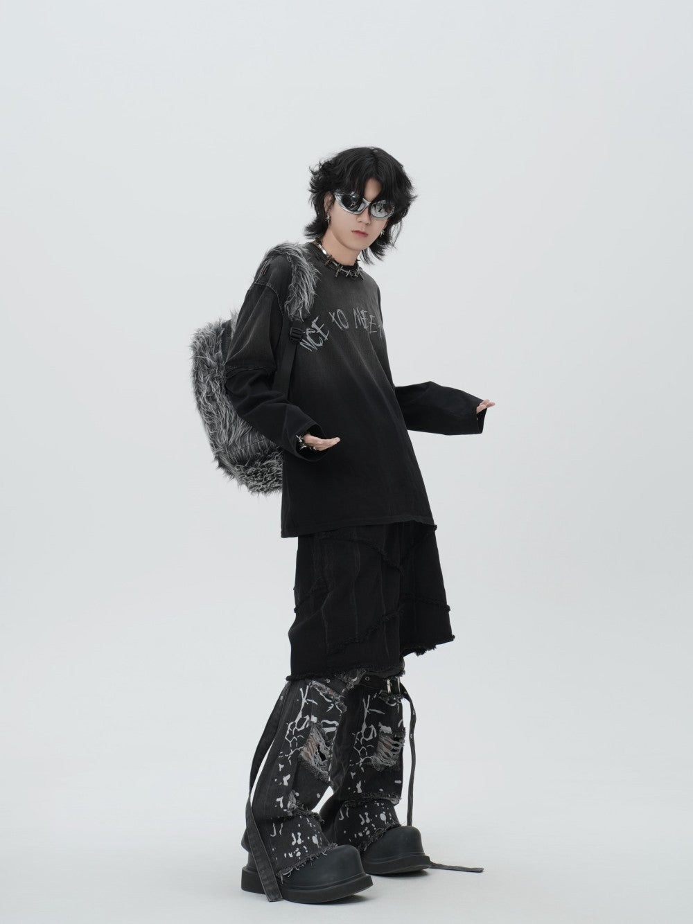 Washed Fake Layered Letter Graphic Short Sleeve T-Shirt WN28014