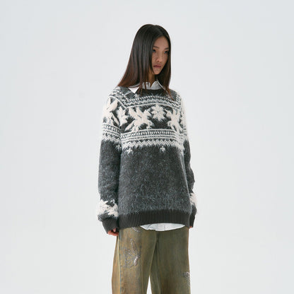 Unicorn Design Wool Blend Fake Mink Fair Knit Sweater WN19047