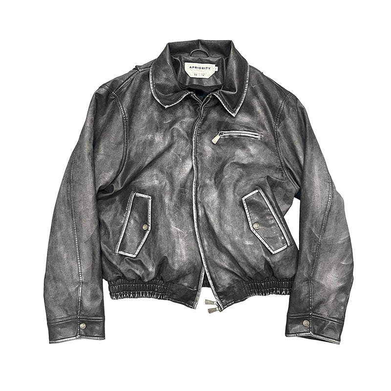 Cross Spray Design Washed PU Leather Jacket WN18929