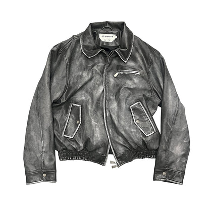 Cross Spray Design Washed PU Leather Jacket WN18929