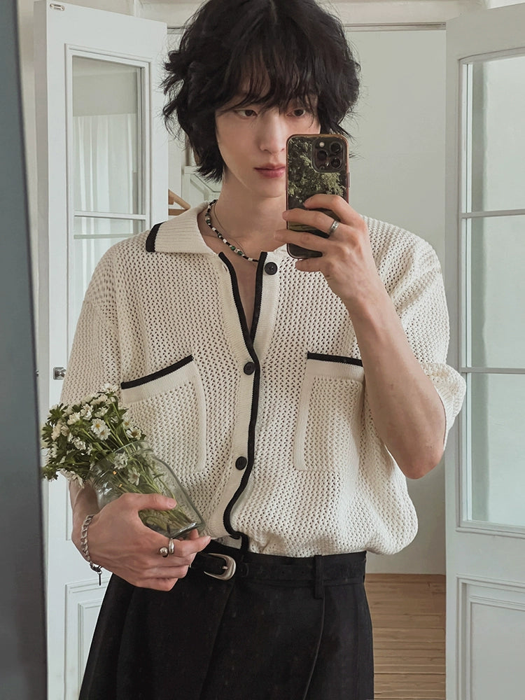 Two Color Design Oversize Knit Shirt WN20271