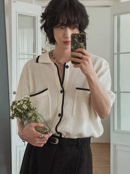 Two Color Design Oversize Knit Shirt WN20271