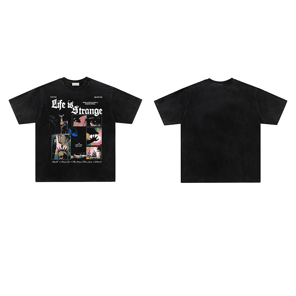 Washed Graphic Letter Short Sleeve T-Shirt WN26945