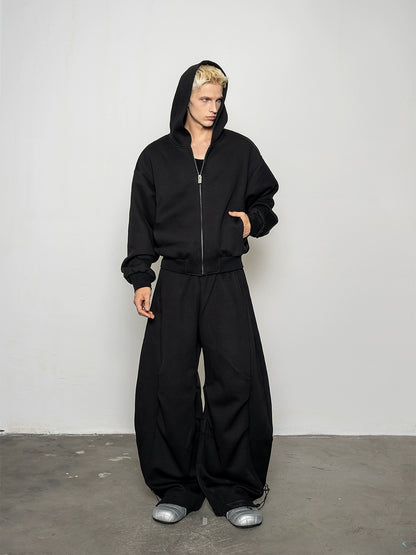 Pleated Zipper Hoodie & Wide Leg Pants Setup WN20877