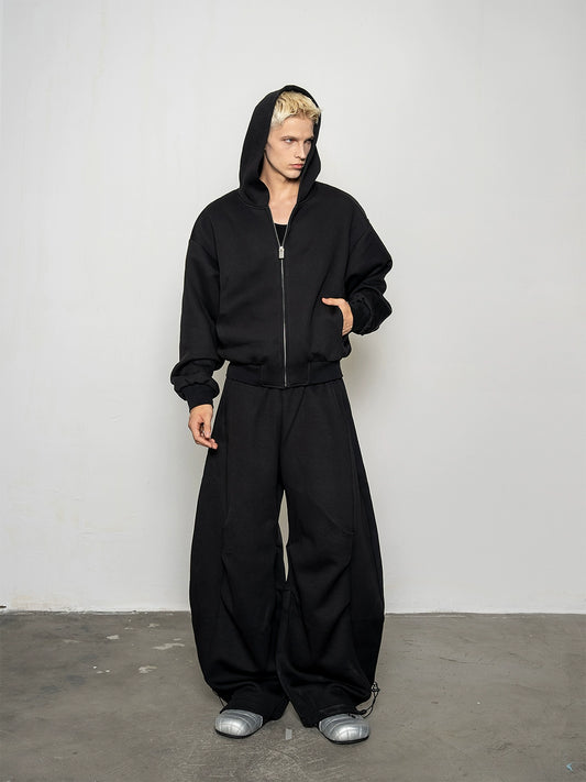 Pleated Zipper Hoodie & Wide Leg Pants Setup WN20877