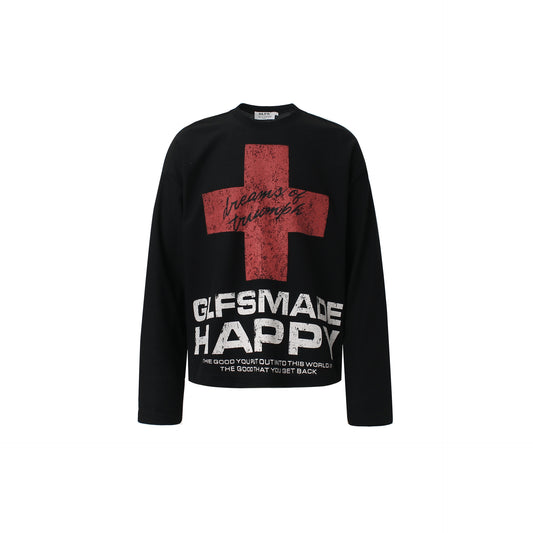 Cross Letter Print Long Sleeve T-Shirt WN25983