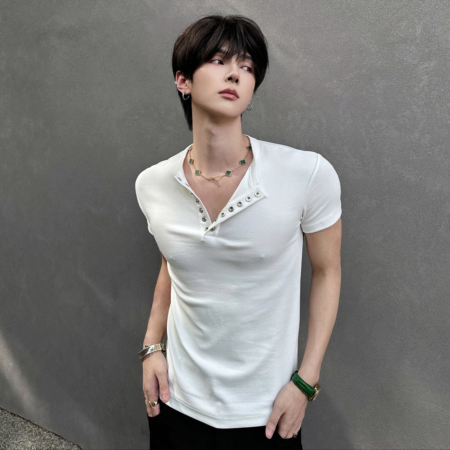 Button Rib Short Sleeve T-Shirt WN25041