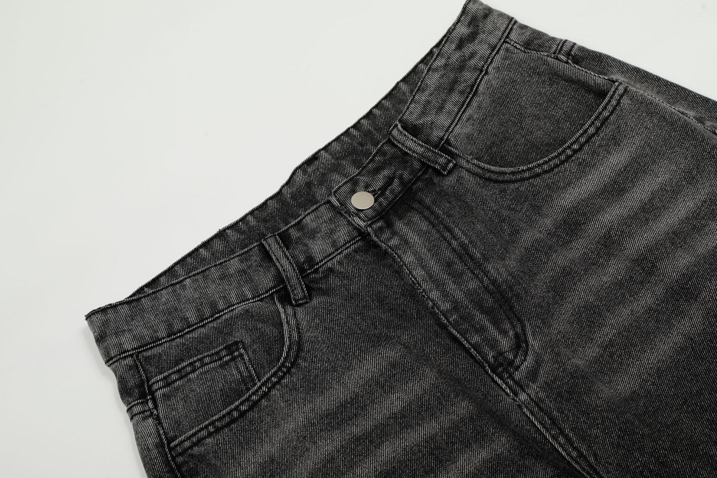 Washed Irregular Panel Wide Leg Denim Jeans WN25825
