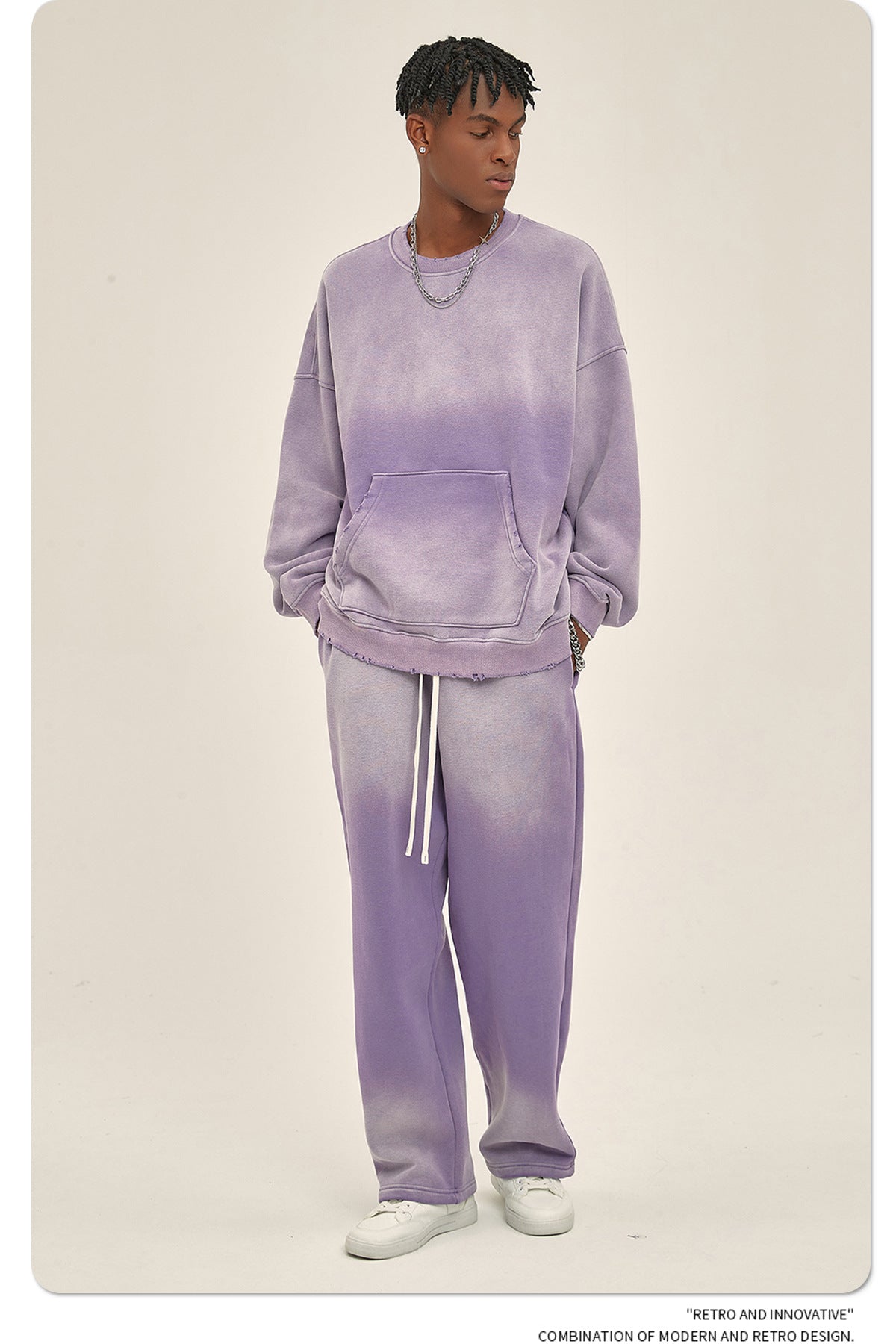 Fleece Lining Spray-dye Damage Oversize Sweatshirt WN9967