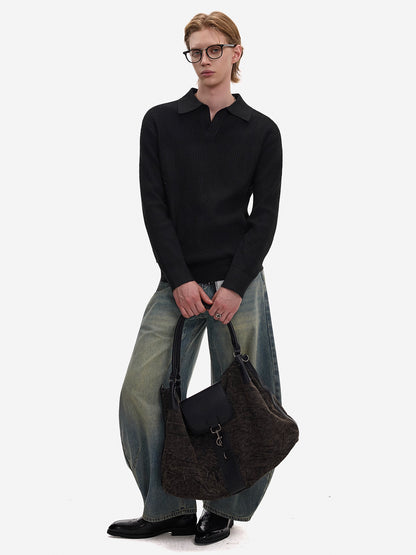 Polo-Collar Knit Long Sleeve Sweater WN21422