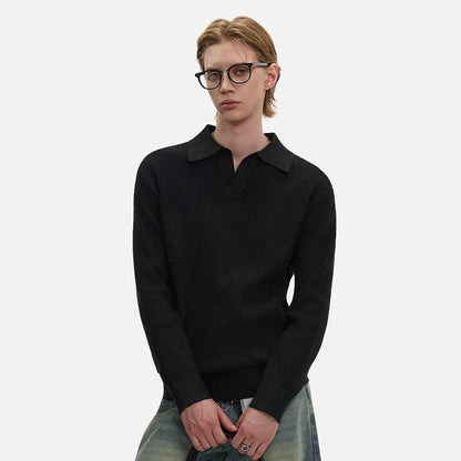 Polo-Collar Knit Long Sleeve Sweater WN21422