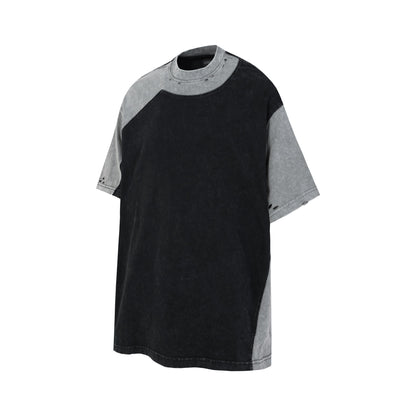 Washed Damage Patchwork Short Sleeve T-Shirt WN25685
