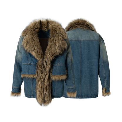 Fur Collar Fleece Lining Denim Jacket WN21893
