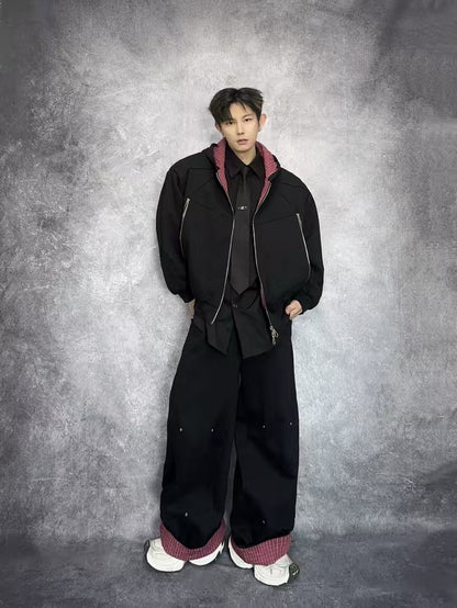 Deconstructed Structured Heavyweight Hooded Jacket & Wide Leg Pants Setup WN27845